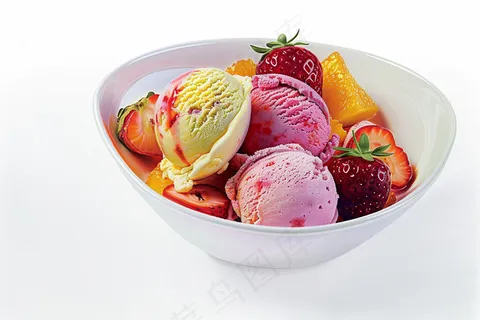 水果草莓冰淇淋球甜点摄影图