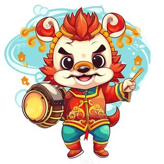 新春新年吉祥物打鼓生肖龙年卡通人物插画免抠