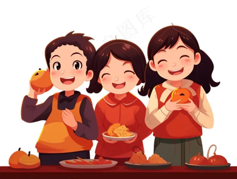 红色儿童小孩拜年过年新年春节元旦喜庆手绘卡通插画免抠(1264x960)