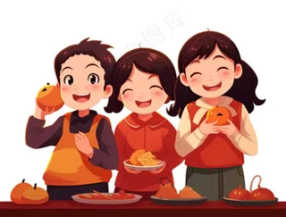 红色儿童小孩拜年过年新年春节元旦喜庆手绘卡通插画免抠