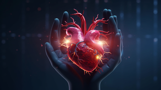 人类心脏的3D模型红色动脉和静脉渲染图