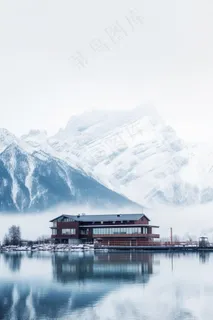 冬天雪山木屋唯美背景