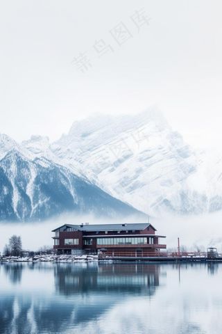 冬天雪山木屋唯美背景