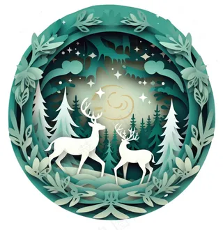 圣诞卡通剪纸麋鹿圣诞树绿色卡通免抠