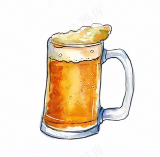 啤酒杯冒泡气泡水彩画免抠