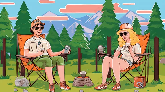 户外露营野外探险活动卡通插画背景