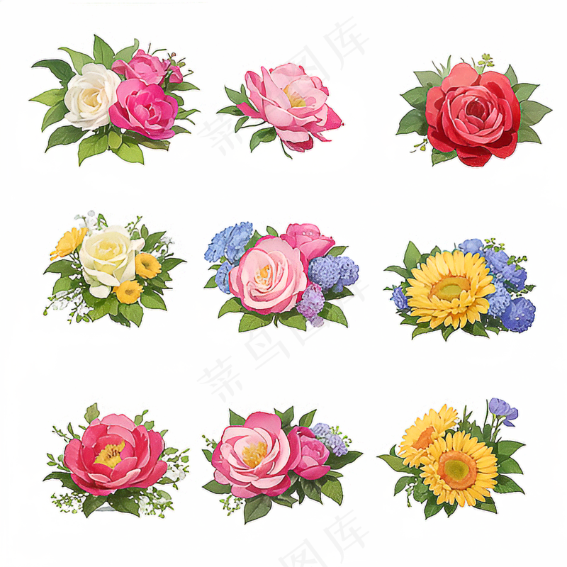红色黄色粉色玫瑰花免抠素材200