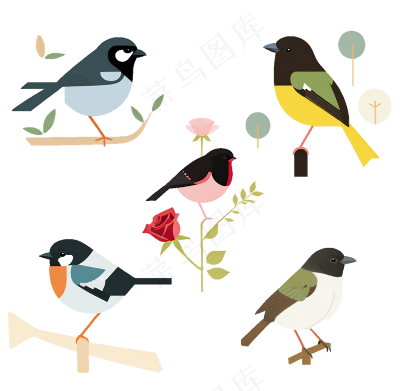 小鸟一组 扁平风 简约 免抠透明底