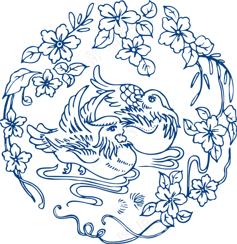古代青花瓷图案花纹中国风图案祥云纹理传统图腾矢量AI设计PNG免扣素材
