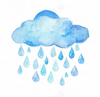 乌云下雨天气水彩卡通插画免抠