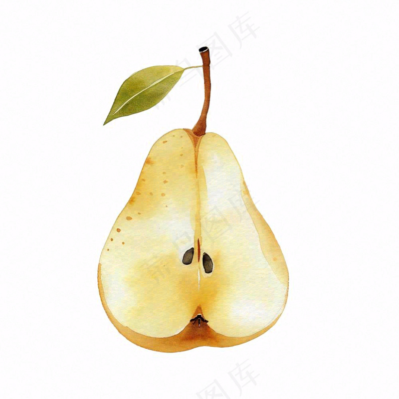 梨子水果切块水彩画免抠