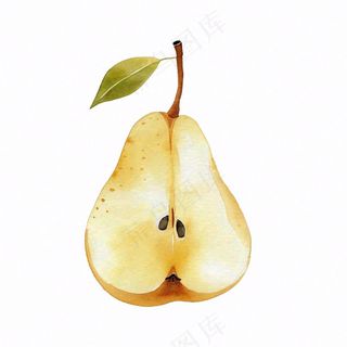 梨子水果切块水彩画免抠