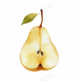 梨子水果切块水彩画免抠