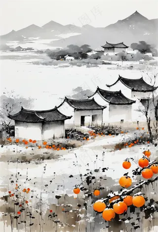 现代国风水墨插画背景图