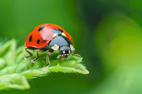 瓢虫七星瓢虫植物春天昆虫摄影图