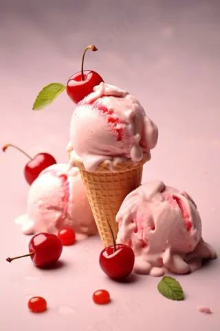 夏日冰淇淋清凉蛋筒甜点摄影图