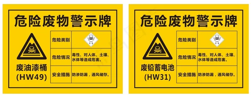 废油漆桶废铅蓄电池危险废弃物警示牌cdr矢量模版下载