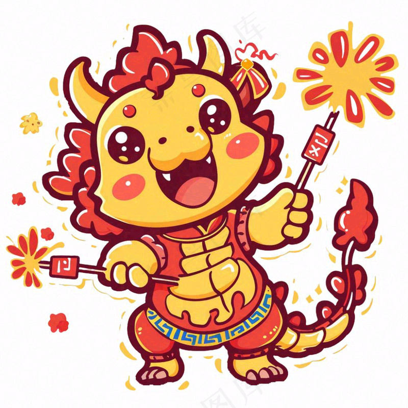 新年吉祥物龙年十二生肖动物卡通插画免抠(1024x1024)