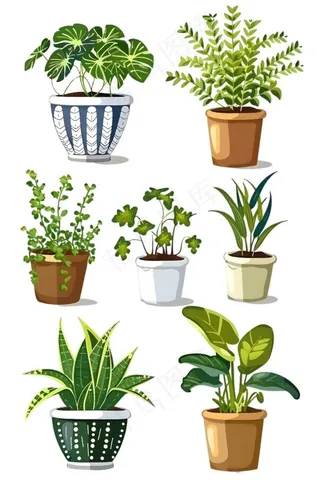 室内盆栽绿植装饰手绘插画免抠