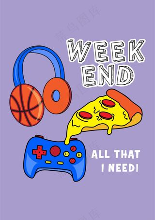 游戏机手柄 耳机披萨