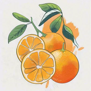 橘子橙子水果水彩画免抠