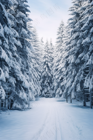 冬季雪山森林雾凇公路道路摄影图