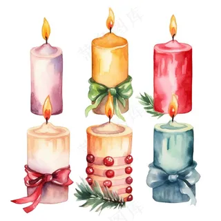 节日装饰蜡烛圣诞水彩手绘插画免抠