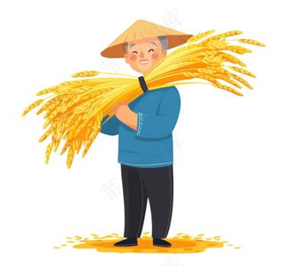 农民劳动人民抱着稻穗丰收人物插画免抠