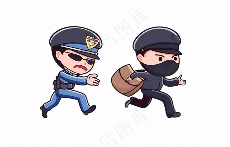 警察抓小偷卡通人物插画免抠(1376x880)