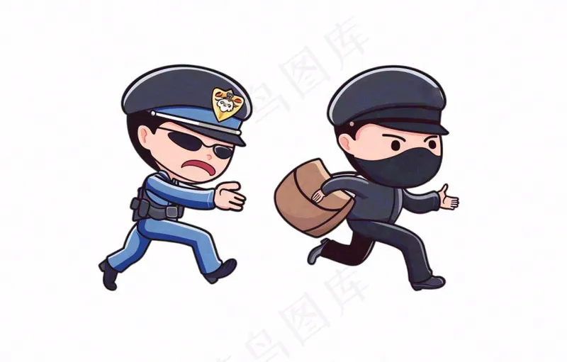 警察抓小偷卡通人物插画免抠(1376x880)