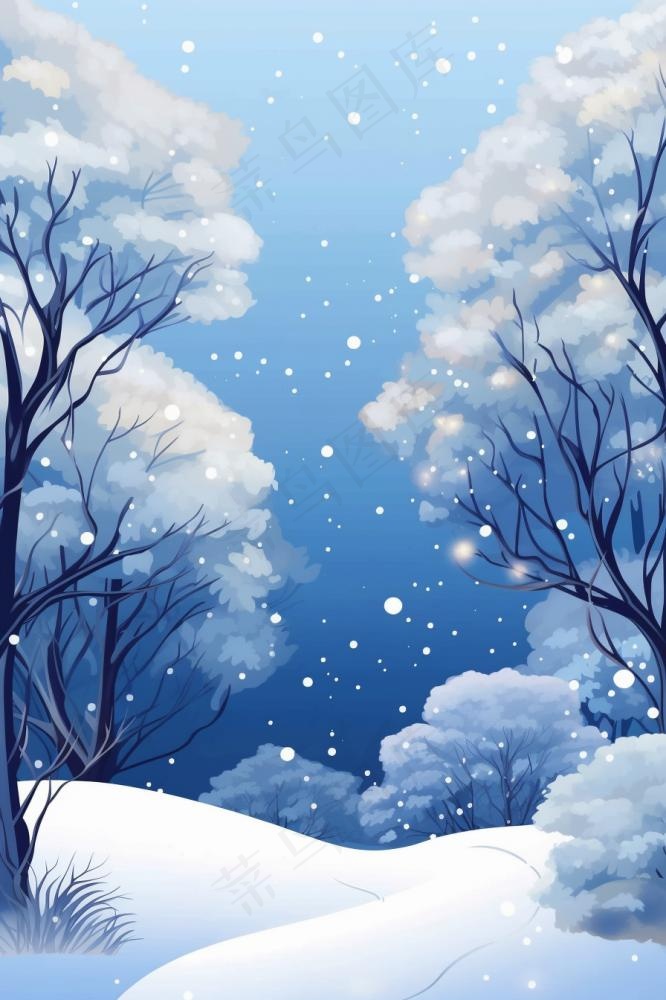 清新蓝色雪景背景(896x1344)
