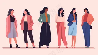 女士时尚穿搭职场出街卡通插画背景