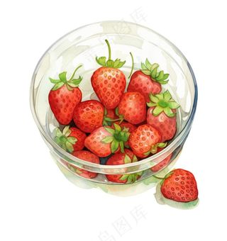 草莓碗卡通插画免抠