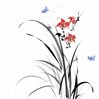 兰花水墨画中国风彩绘插画免抠