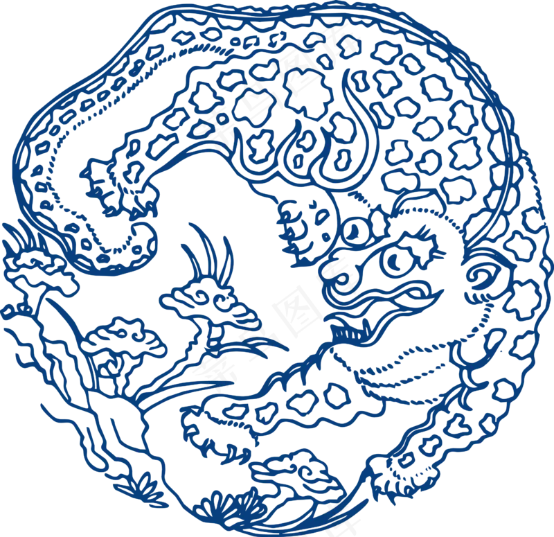 古代青花瓷图案花纹中国风图案祥云纹理传统图腾PNG免扣素材