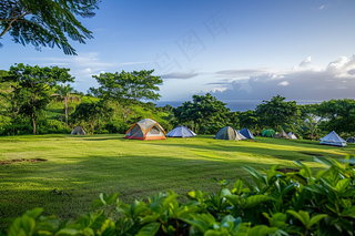 春游公园草地露营摄影图