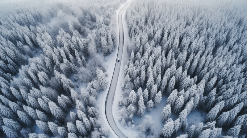 冬季森林大雪覆盖延绵的公路摄影图(4368x2448)