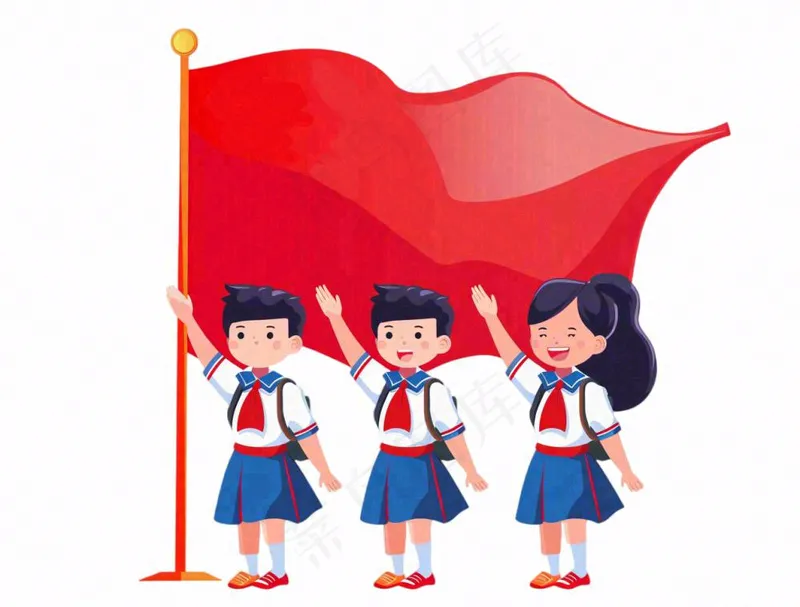 学生升旗帜红旗国庆人物卡通插画免抠(1264x960)