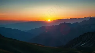 清晨日出朝霞云层山川摄影图