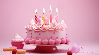 粉色生日蛋糕梦幻甜点摄影图
