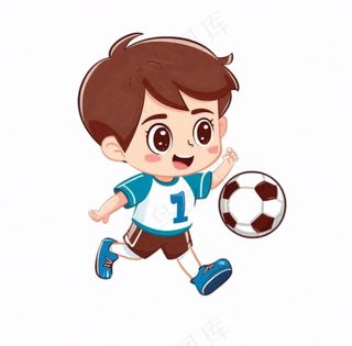 踢足球小运动员卡通插画免抠