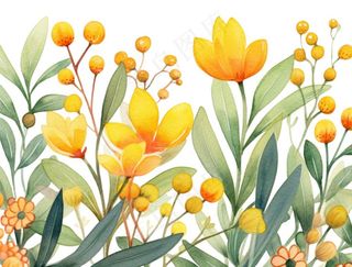 春季春天花草植物水彩鲜花花卉枝叶插画免抠