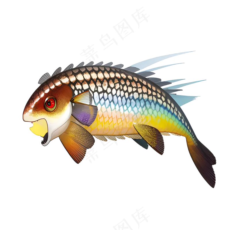 黄色卡通手绘鱼免抠素材27