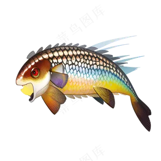 黄色卡通手绘鱼免抠素材27