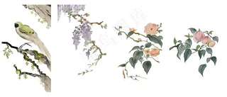 国画水墨风 花鸟 素材4张 免抠 透明底