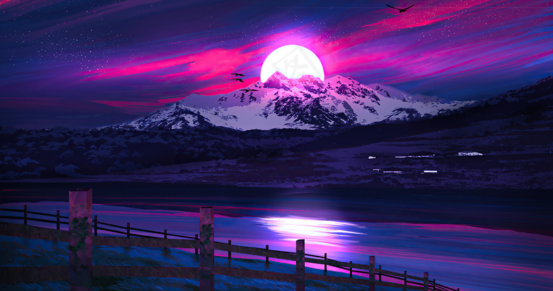 奇幻紫月风景创意风景