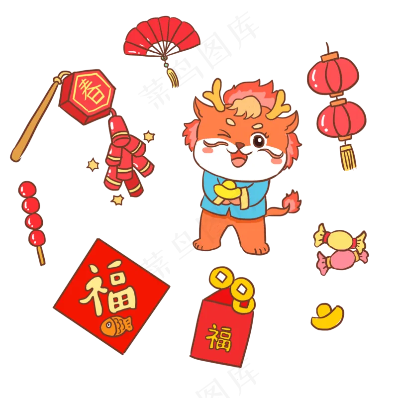 龙年国潮贴纸3psd 源文件 设计 免扣素材psd模版下载