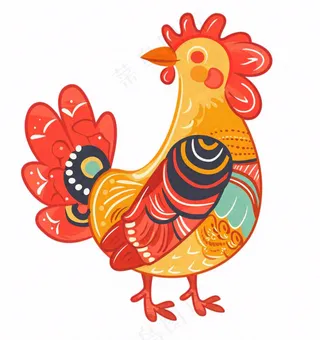 大公鸡雄赳赳彩色十二生肖卡通插画免抠