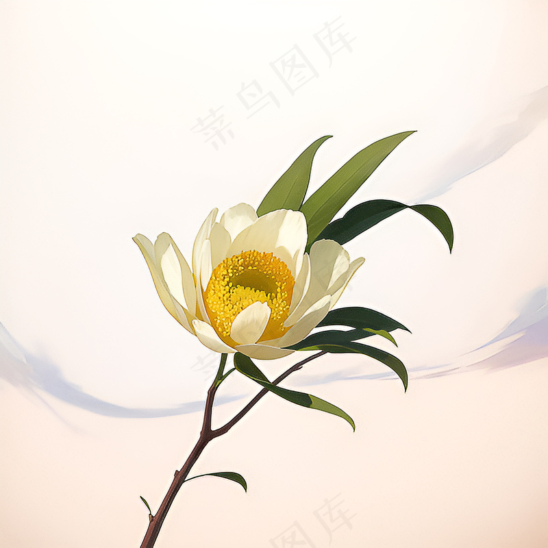 白色黄色手绘新中式风格花植物13