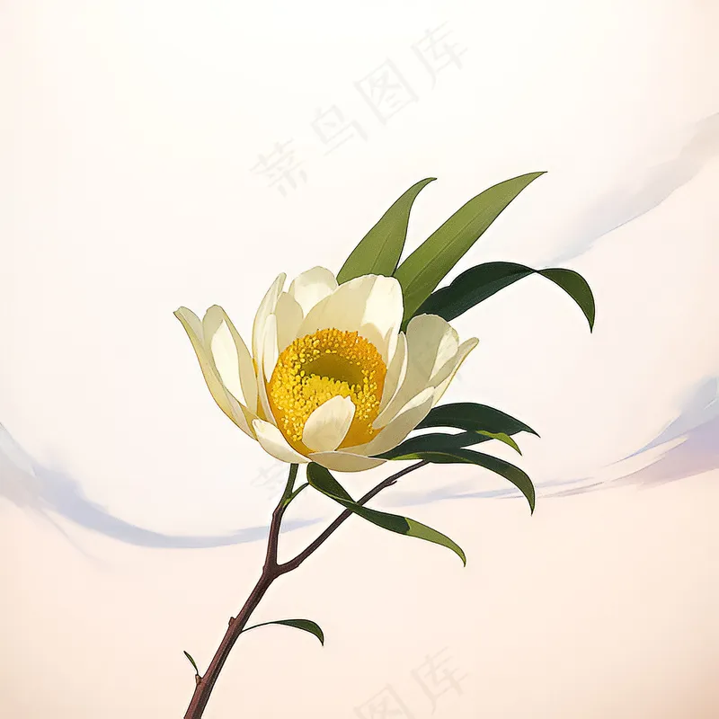 白色黄色手绘新中式风格花植物13